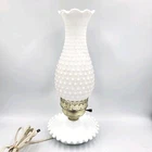 Vintage White Hobnail Milk Glass 1950s Table Lamp 13.75" Tall ~ Works!