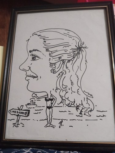 Ink Caricature Drawing Of A Lifeguar Signed