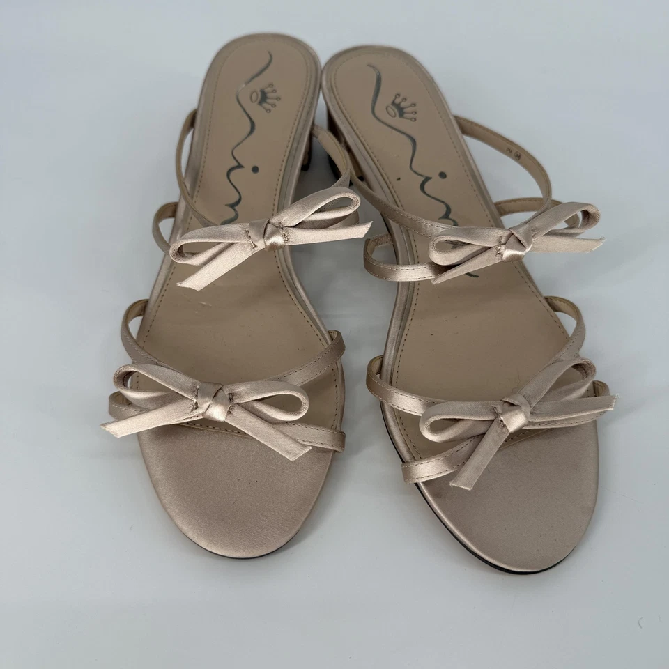 Sandalias Nina para mujer talla 9 champán satinado con tiras lazos vestido de tacón bajo bloque Foto 2 de 4