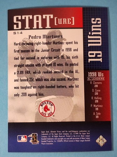 1999 Upper Deck Ultimate Victory STATure Pedro Martinez Boston Red Sox #S14 ⚾ - Bild 2 von 2