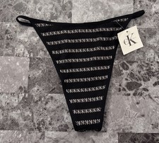 NWT CALVIN KLEIN MEDIUM BLACK NUDE CK LOGO HIGH LEG VINTAGE RARE THONG PANTIES