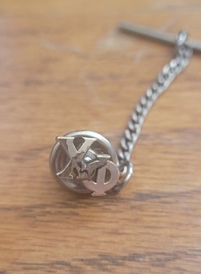 Vintage silver-toned fraternity tie tack pin representing the Chi Phi (ΧΦ)