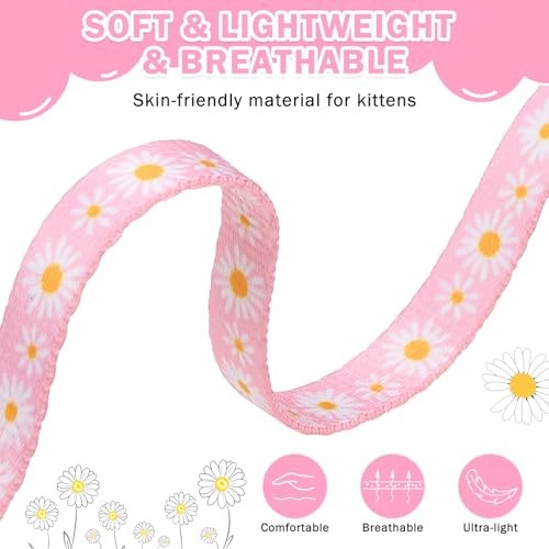 Collare per Gatti con Campanelle, Confezione da 2 Bandane e Fiocco per Gatti Staccabili (Rosa Margherita) - Foto 4 di 6