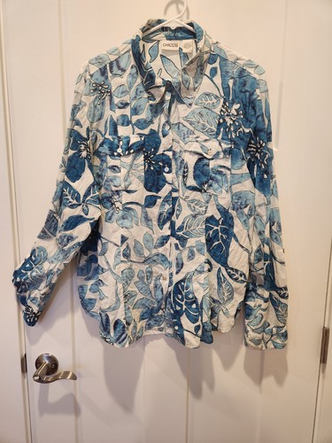Chico's Women’s Blue Floral Paisley Button Up Blouse - Size 3 Or XL - Picture 3 of 9