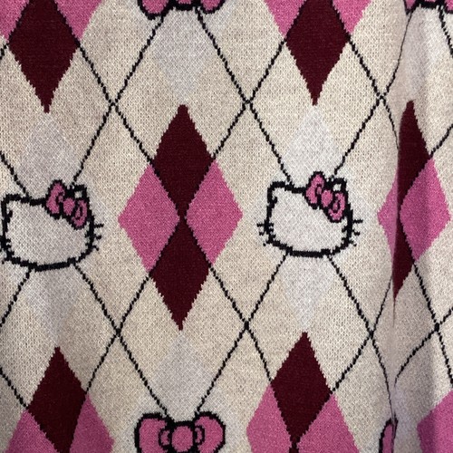Hello Kitty Damen L mehrfarbig Argyle Cardigan Pullover Y2K Indie Preppy Varsity - Bild 11 von 14