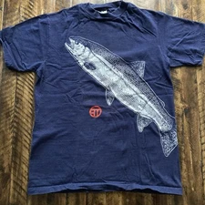 Vtg 80s Thomas Prochaska Fish Art Graphic Signed Single Stitch Navy Blue Medium