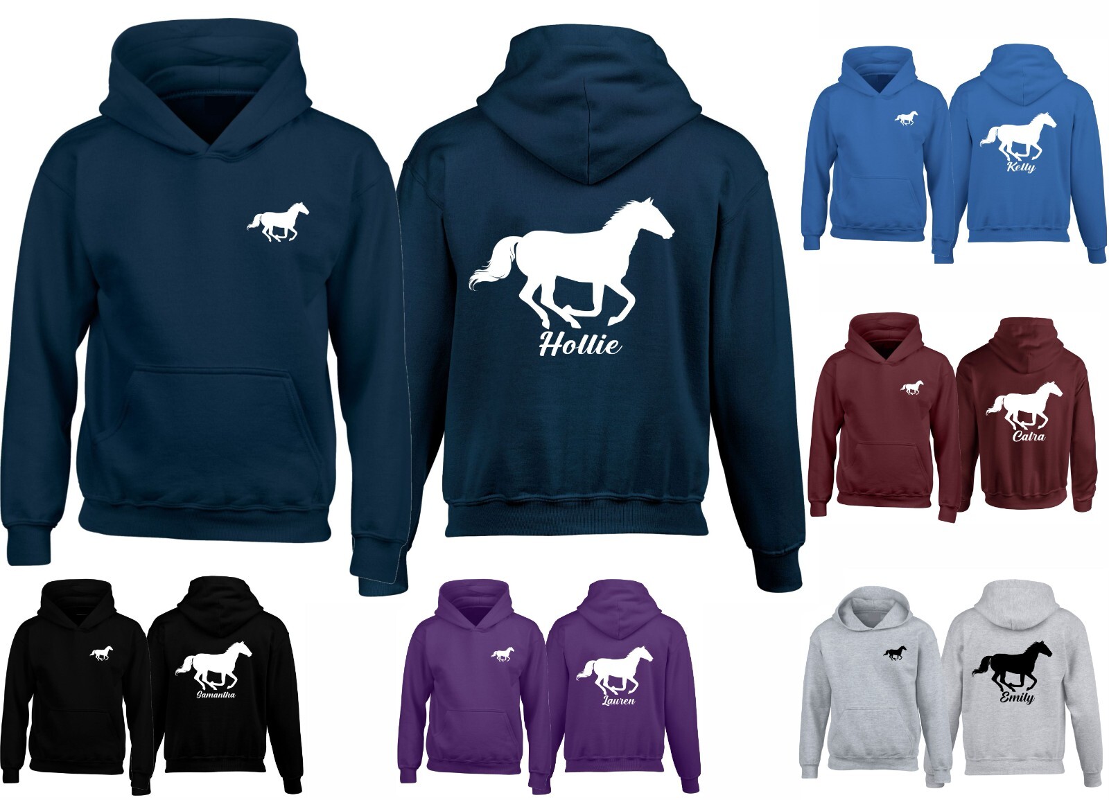 Felpa con cappuccio personalizzata pony cavaliere o nome cavallo fantino corridore equestre regalo di Natale