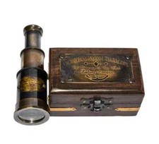 Antique Style Brass-Telescope Maritime spyglass with wooden box-Gift