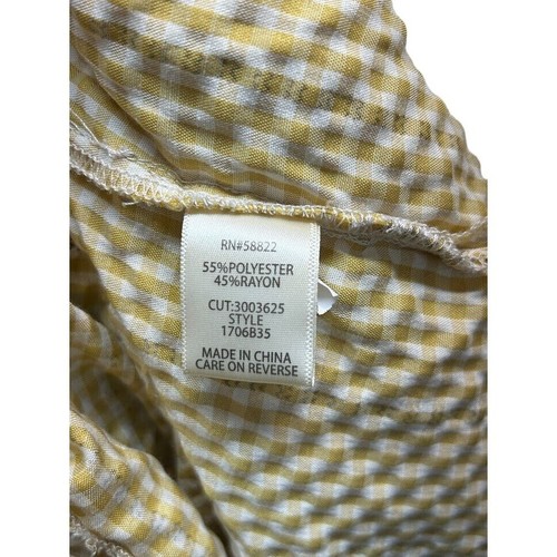 Max Studio Gingham Check Textured Button Up Ruffled Sleeves Yellow Shirt M - Picture 7 of 7