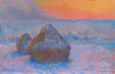 Weizenstapel, Sonnenuntergang, Schneeeffekt (1890-1891) von Claude Monet