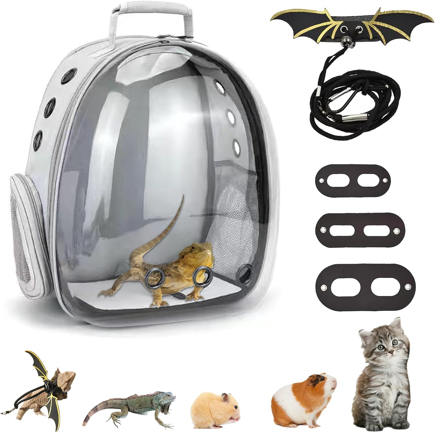 Bearded Dragon Carrier with Adjustable Harness and Leash for Small Pets