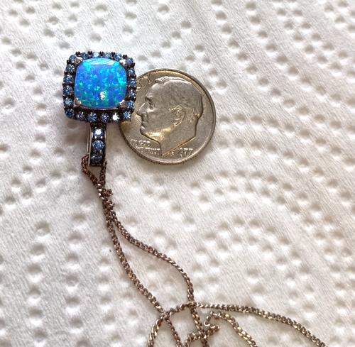 Blue Fire Opal Ocean Blue Topaz Gems 925 Sterling Silver Plated Necklace Pendant - Picture 10 of 16