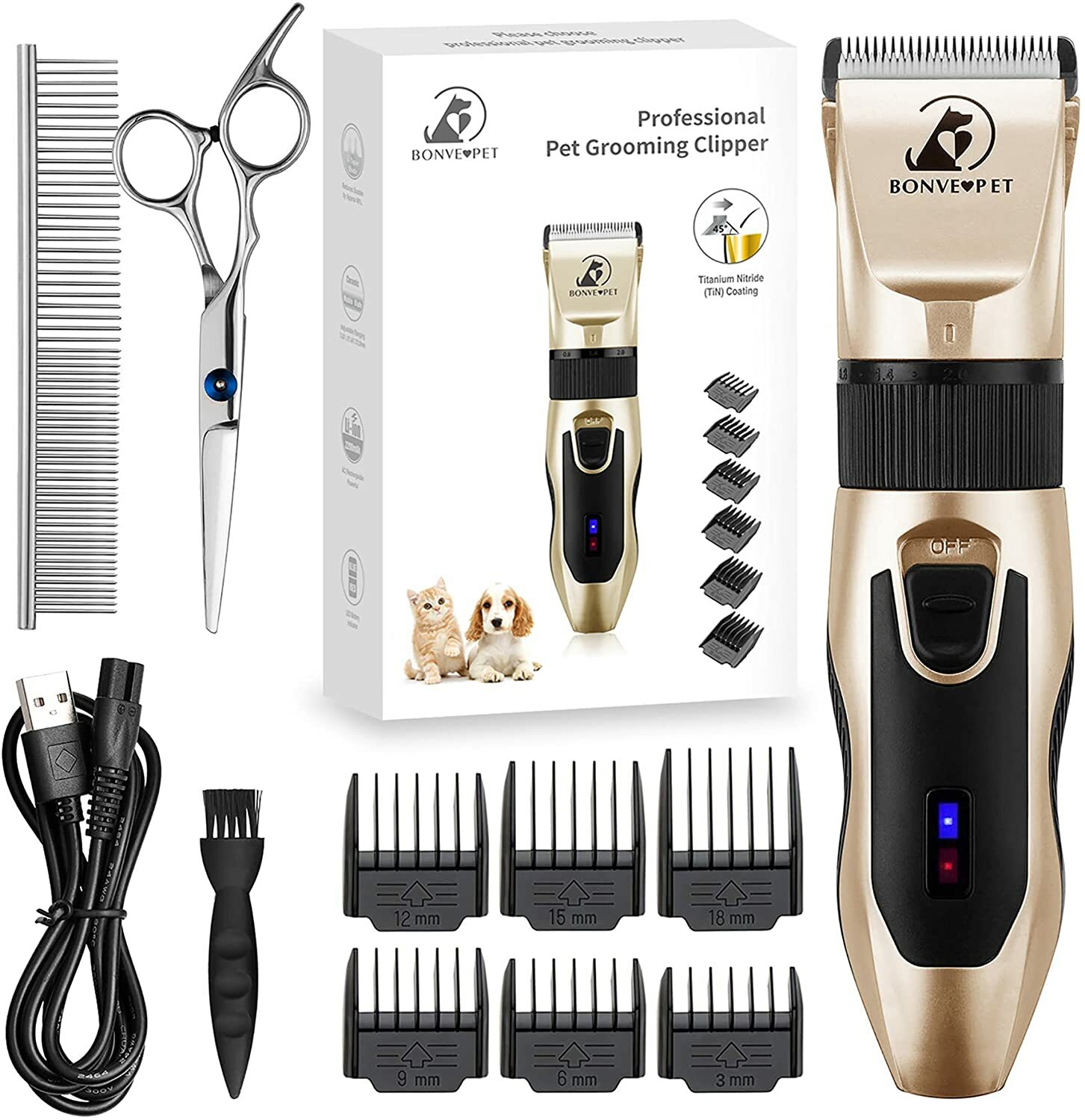 Bonve Pet Cortapelo para Mascotas Profesional Batería Recargable 11 Accesorios