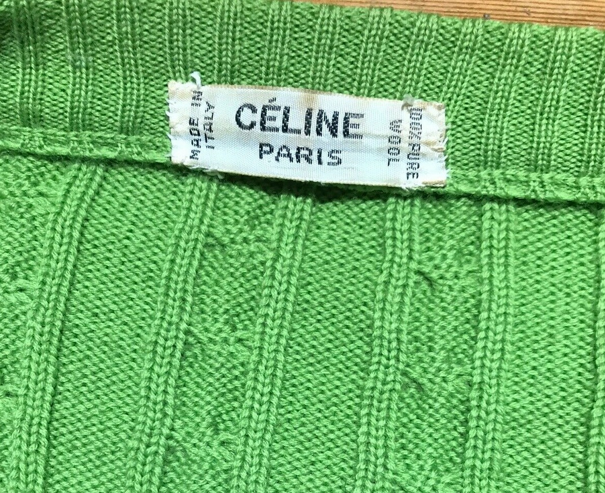 CELINE Paris Green Pure Wool Cardigan, Size 46 Gold Buttons, with repairs  4