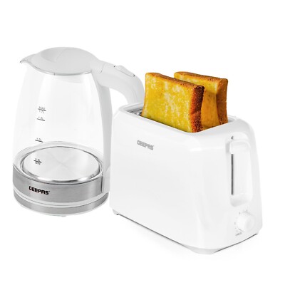 Kombi-Set weiß 2 Scheiben Brot Toaster & 1,7 l beleuchtender elektrischer Glas Wasserkocher