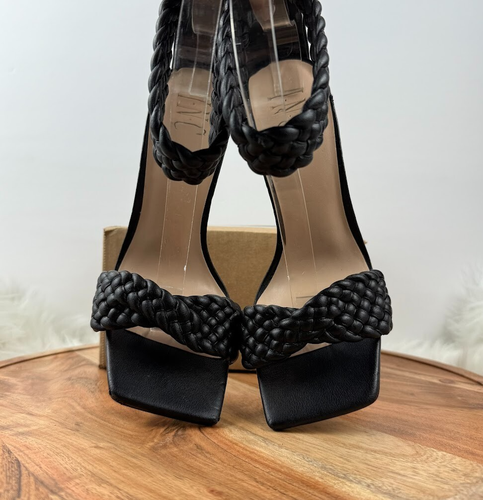 INC Adalie Black Woven Square Toe Stiletto Women's Sz 7.5 M Ankle Strap Heels - Picture 16 of 20