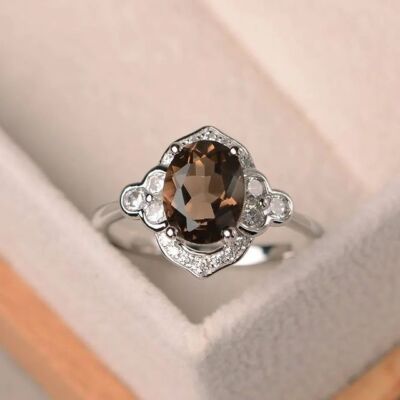 Natürlicher Smokey Ring + Smokey Oval Ring + Silberring + handgefertigter Rin...