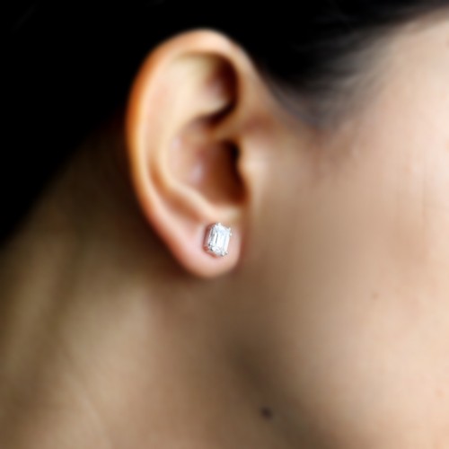 1.25 Karat Smaragdschliff Künstlicher Diamant Austauschbare Halo Ohrring Silber - Bild 5 von 7