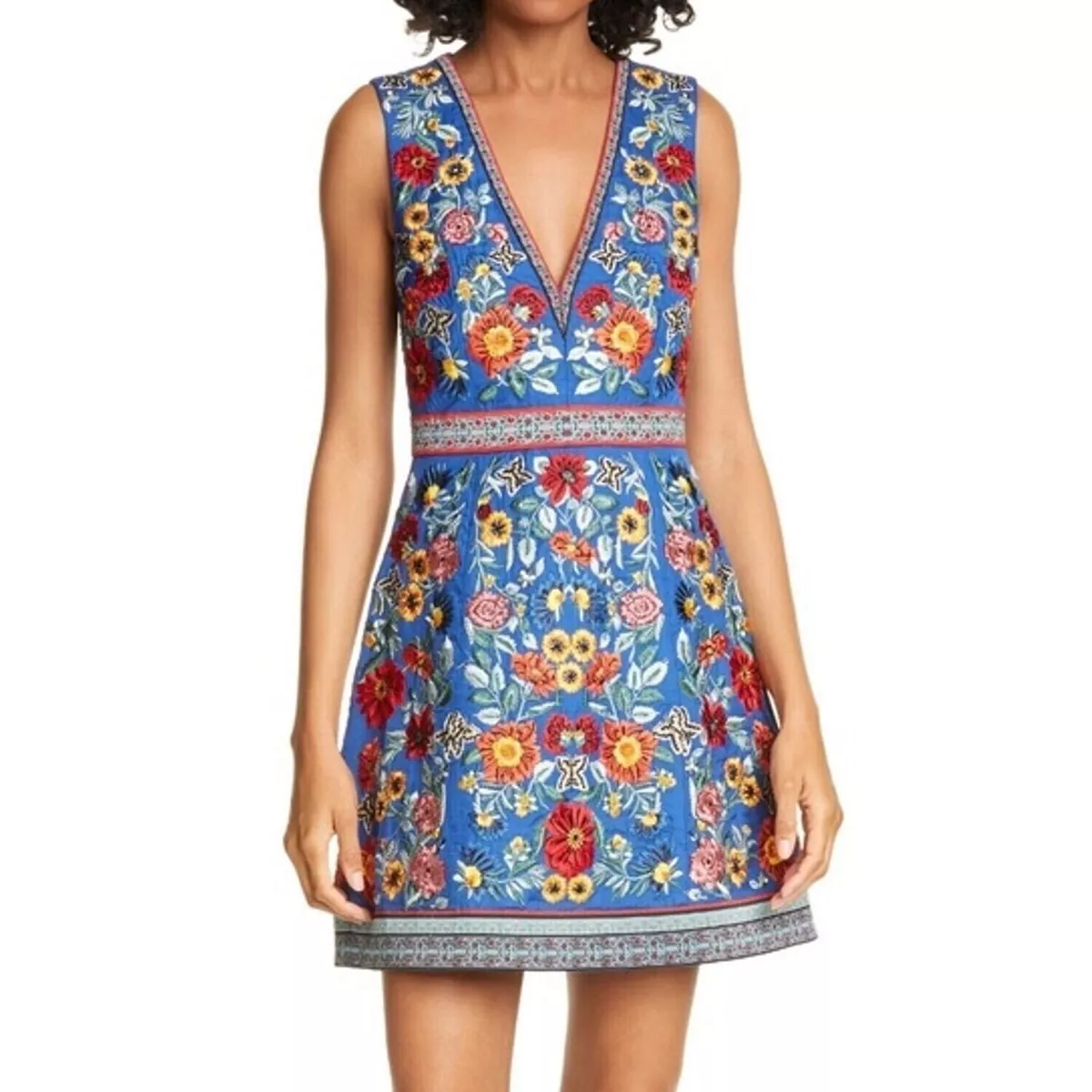 Alice Olivia Patty Embellished Mini Dress Floral Embroidered