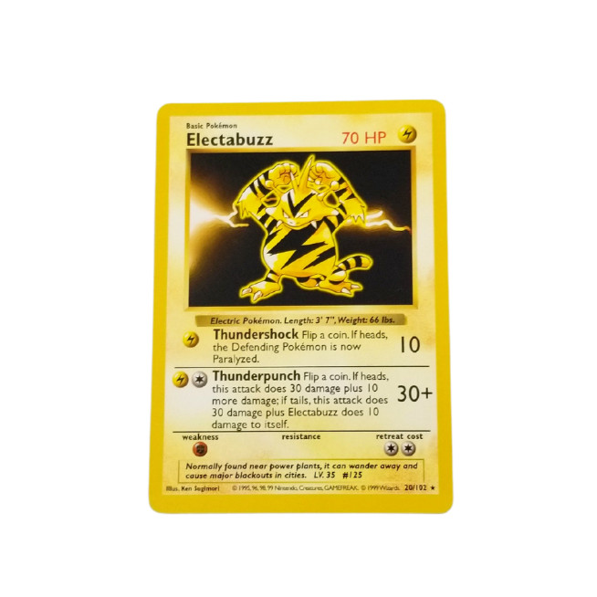 Pokemon Card Base Set Shadowless Electabuzz 20/102 Rare NM Non Holo 1999