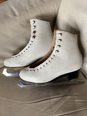 Wifa Figure Skates Size 6, white +black sole, leather + MK Professional blades