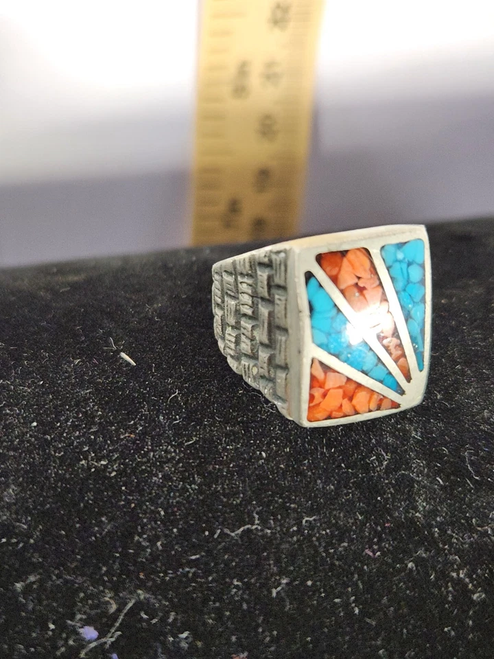 Anillo de colección "Casting On Parade" con incrustación de turquesa del suroeste para hombre-estaño/firmado Foto 2 de 4