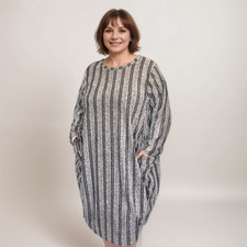 ROCKTHOSECURVES WOMENS DRESS GREY / BLACK STRIPED PLUS SIZE WITH SPARKLY THREAD