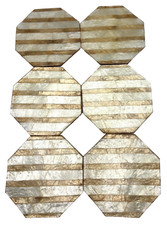 Capiz Shell Octagon Shaped Coasters Set of Six VTG Coastal Decor, Cork Backs