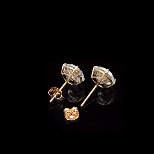 Pendientes solitarios redondos de diamantes simulados de 1,88 quilates de oro amarillo sólido real de 14 quilates de 6 mm - Imagen 3 de 8