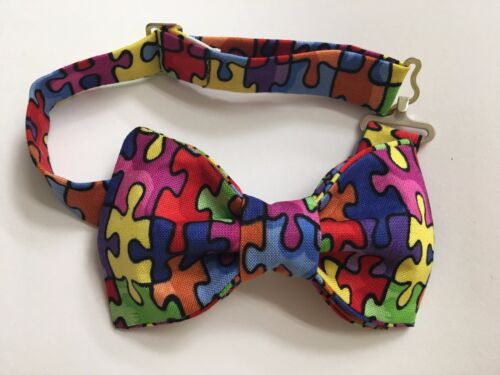 Custom Men's & Kids Puzzle Autism Bow Tie Pre-tied Adjustable Handmade Colorful - Picture 9 of 9
