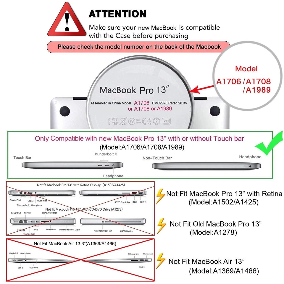 Fro Macbook Pro 13" touch bar A1706 A1708 Case 2017 2018 Laptop Hard Shell Case  - Image 2 of 3