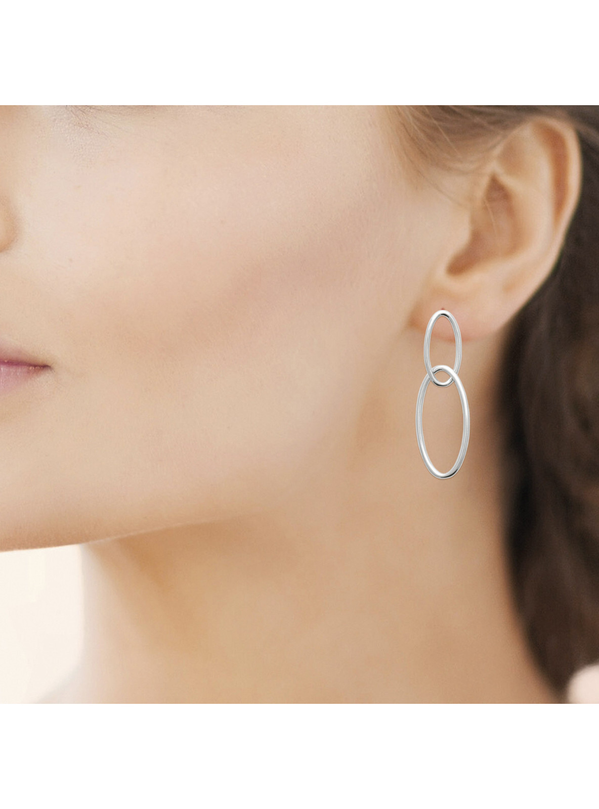 Boucles d'oreilles cercles entrelacés argent massif 925 rhodié pour femme - Créoles doubles