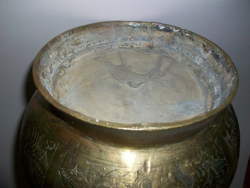 Vintage 70er gravierte Indonesien Messing Bodenvase Regenschirm hält 17 1/2" hoch 4 3/4" -8 - Bild 5 von 7