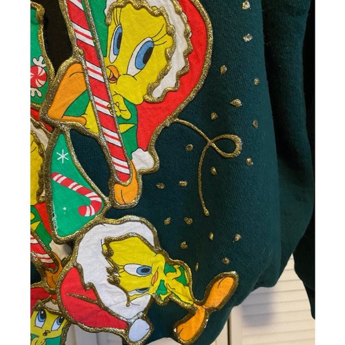 Vintage Handmade Tweet Weihnachtspullover Puffy Paint Sweatshirt Jacke Cartoon Vogel - Bild 2 von 6