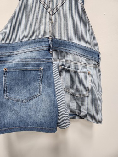 American Rag Cie Womens Shorts Overalls Juniors 9 Blue Denim Striped Shortalls - Picture 10 of 10