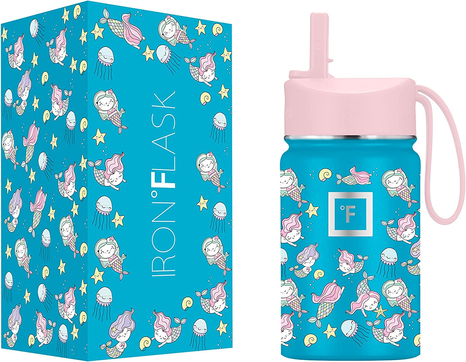 Kids Water Bottle - 10 Oz, Straw Lid, 20 Name Stickers, Vacuum Insulated Stainle