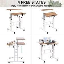 Mobile Stand Up Desk Small Adjustable Laptop Standing Table w Wheels Home Office