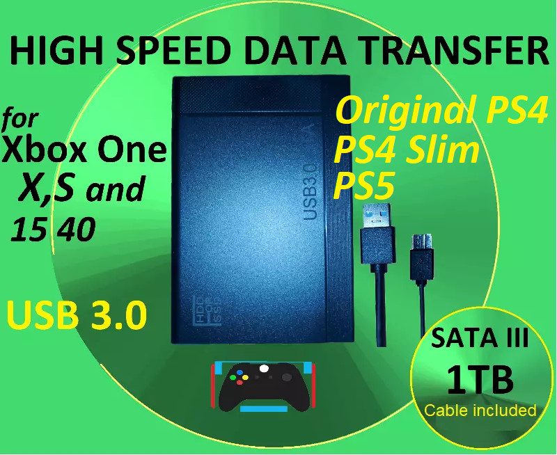 1TB Portable External USB 3.0 Hard Drive Storage HDD For Xbox One, PS4, PS5