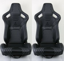 2x Tanaka Premium Black Carbon Pvc Leather Racing Seat White Stitch For Camaro 2x Tanaka Premium Black Carbon Pvc Leather Racing Seat White Stitch For Camaro