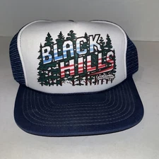 Vintage Snapback Black Hills, South Dakota White/Blue Flat Brim Trucker Cap Hat