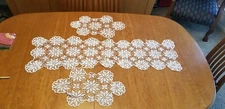 Antique / Vtg Hand Crocheted Doilies 3 Piece Table runner  or Dresser Set 
