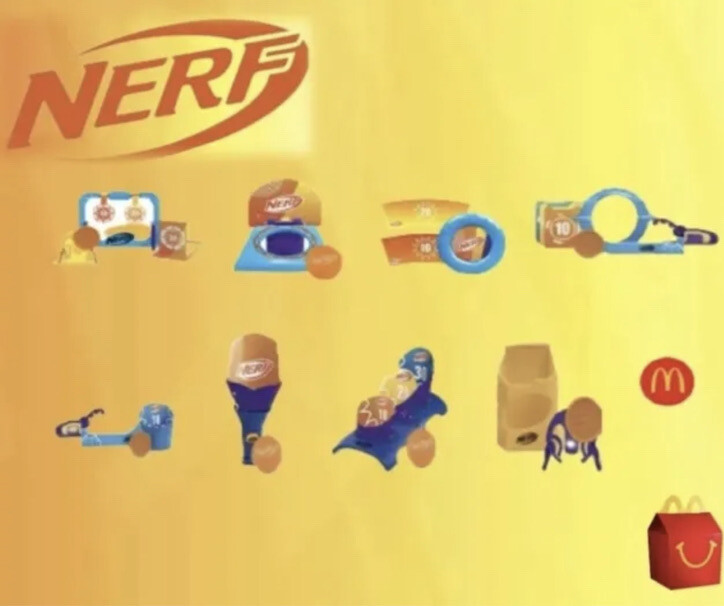 2023 MCDONALD'S FOR NERF HAPPY MEAL TOYS. COMPLETE SET OF 8 TOYS
