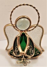 Angel Tea Light Candle Holder Stained Glass Suncatcher holding Cross 4" x 3"