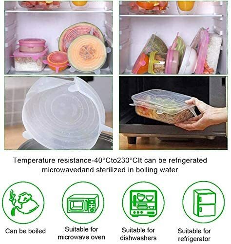 6 Pack of Expandable Silicone Food FreshKeeping Wrap Bowl Pot Cover Stretch Lids - Picture 4 of 6