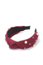 Maroon Studded Pearls Knot Headband