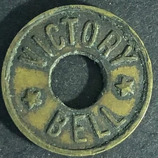 Victory Bell G/F 5c In Trade Donut Slot Machine Brass Token 21mm c1920's