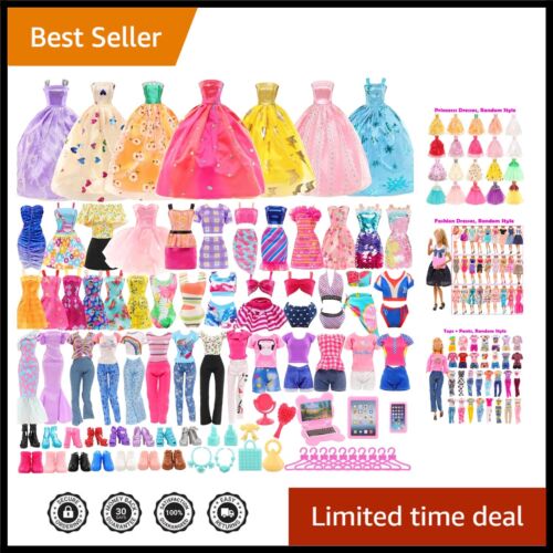 57-Piece Doll Clothes Set with 5 Dresses, 15 Shoes & Accessories for 11.5'' D...