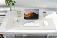 XL Beige Desk Mouse Pad 31.5 x 11.8 Stitched Non-Slip Waterproof Office Desk Mat