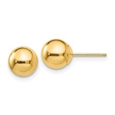 Real 14K Yellow Gold 7mm Polished Round Ball Stud Earrings Butterfly Back- E4601