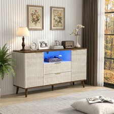 Media Console Mid-Century White MDF 56" Fluted Adjustable Shelves TV Stand